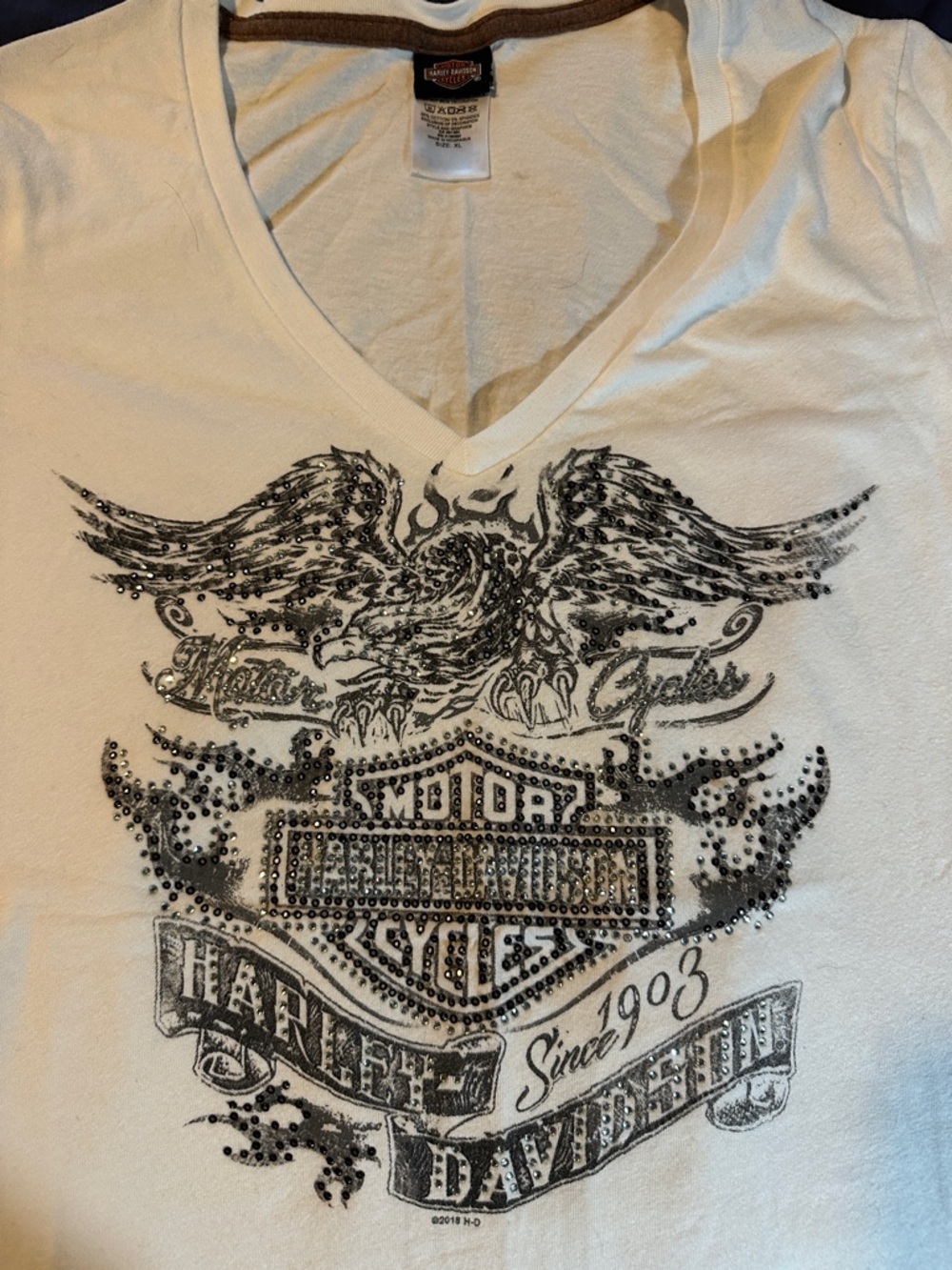 Harley-Davidson White Tee with Black Studded Eagle Graphic
